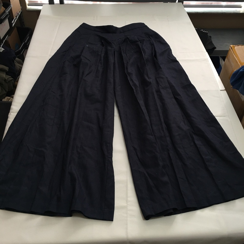 Banana Republic Wide Leg Pants Womens 10 Navy Blue Pleated Linen Blend NWT $110